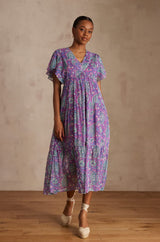 CAMILLE PURPLE PRINTED COTTON DRESS