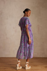 CAMILLE PURPLE PRINTED COTTON DRESS