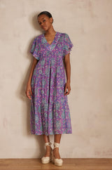 CAMILLE PURPLE PRINTED COTTON DRESS