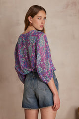 PHIL PURPLE PRINTED COTTON BLOUSE
