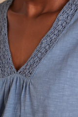 FLORIE BLUE EMBROIDERED COTTON T-SHIRT