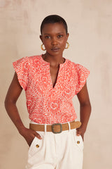 BILLIE ORANGE ARABESQUE COTTON BLOUSE