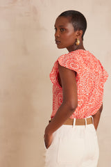 BILLIE ORANGE ARABESQUE COTTON BLOUSE