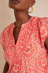 BILLIE ORANGE ARABESQUE COTTON BLOUSE