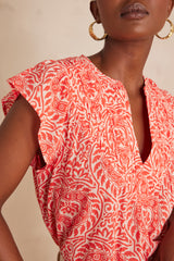 BILLIE ORANGE ARABESQUE COTTON BLOUSE