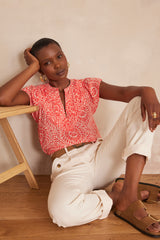 BILLIE ORANGE ARABESQUE COTTON BLOUSE