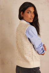 BENJI CREAM SLEEVELESS ZIPPED CARDIGAN