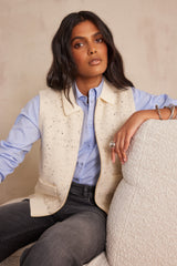 BENJI CREAM SLEEVELESS ZIPPED CARDIGAN