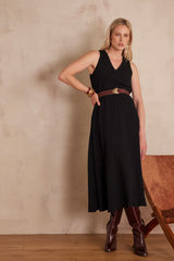 RIVIANA BLACK SLEEVELESS LONG DRESS