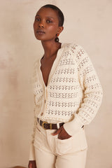 BASILIO CREAM OPENWORK COTTON CARDIGAN