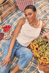 BAYA WHITE KNIT COTTON TANK TOP