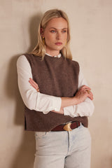 BARCLAY DARK TAUPE SLEEVELESS WOOL JUMPER