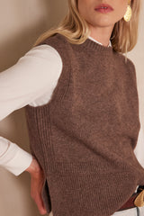 BARCLAY DARK TAUPE SLEEVELESS WOOL JUMPER