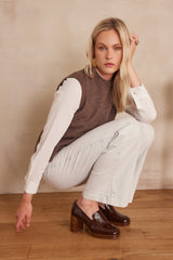 BARCLAY DARK TAUPE SLEEVELESS WOOL JUMPER