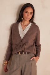 BALDWIN DARK TAUPE WOOL CARDIGAN
