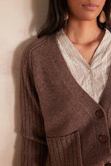 BALDWIN DARK TAUPE WOOL CARDIGAN