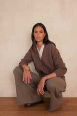 BALDWIN DARK TAUPE WOOL CARDIGAN