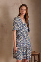 LALBA SKY BLUE PRINTED DRESS