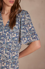 LALBA SKY BLUE PRINTED DRESS