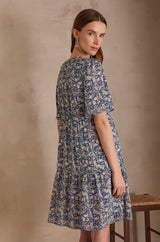 LALBA SKY BLUE PRINTED DRESS