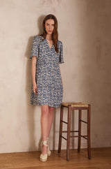LALBA SKY BLUE PRINTED DRESS