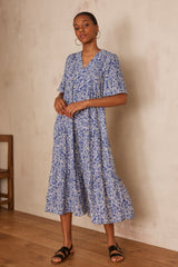 ALBINA BLUE PRINTED DRESS