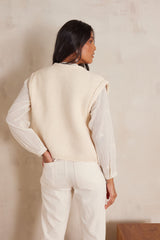 BETSY ECRU SLEEVELESS COTTON CARDIGAN