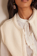 BETSY ECRU SLEEVELESS COTTON CARDIGAN
