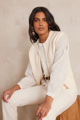 BETSY ECRU SLEEVELESS COTTON CARDIGAN