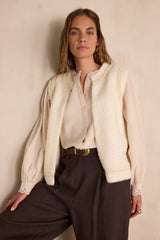 BAYANE CREAM SLEEVELESS WOOL CARDIGAN