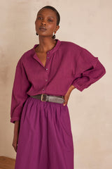 SIGRID DARK FUCHSIA STRIPED COTTON BLOUSE