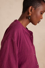 SIGRID DARK FUCHSIA STRIPED COTTON BLOUSE