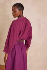 SIGRID DARK FUCHSIA STRIPED COTTON BLOUSE