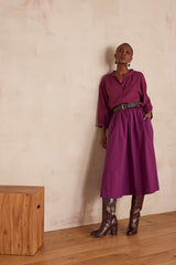 SIGRID DARK FUCHSIA STRIPED COTTON BLOUSE