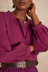 SIGRID DARK FUCHSIA STRIPED COTTON BLOUSE