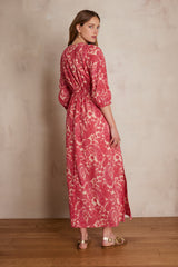 LORENZA FUCHSIA ARABESQUE PRINTED COTTON DRESS