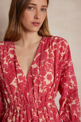 LORENZA FUCHSIA ARABESQUE PRINTED COTTON DRESS