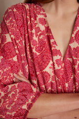 LORENZA FUCHSIA ARABESQUE PRINTED COTTON DRESS