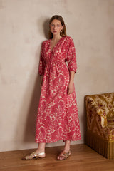 LORENZA FUCHSIA ARABESQUE PRINTED COTTON DRESS