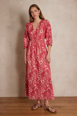 LORENZA FUCHSIA ARABESQUE PRINTED COTTON DRESS