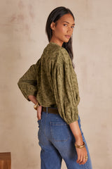 SIENA KHAKI EMBROIDERED COTTON BLOUSE