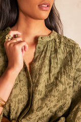 SIENA KHAKI EMBROIDERED COTTON BLOUSE