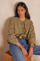 SIENA KHAKI EMBROIDERED COTTON BLOUSE