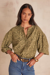 SIENA KHAKI EMBROIDERED COTTON BLOUSE