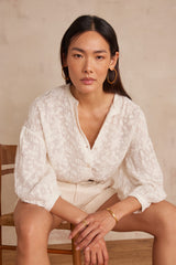 SIENA ECRU EMBROIDERED COTTON BLOUSE
