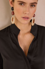 BASILE BLACK SATIN BLOUSE