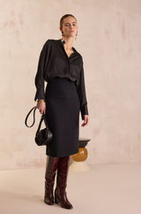 BASILE BLACK SATIN BLOUSE