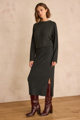 EMILIE PINE GREEN LONG WOOL SKIRT
