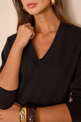 BOB WOOL BLACK V-NECK JUMPER