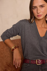 BOB WOOL ANTHRACITE V-NECK JUMPER